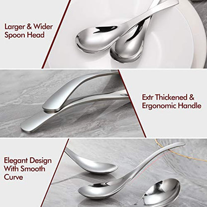 HIWARE Thick Heavy-weight Soup Spoons, High Grade Stainless Steel Soup Spoons, Set of 6 - color: Silver