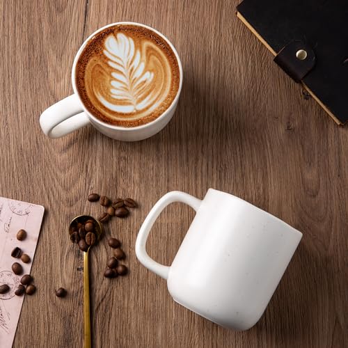 AmorArc 14oz Coffee Mugs Set of 6, Speckled Ceramic Coffee Mugs with Large Handle & Wavy Rim for Latte/Hot Cocoa/Tea, Coffee Cups for Men Women. Oven, Dishwasher&Microwave Safe, Speckled White - color: Off White-Speckled