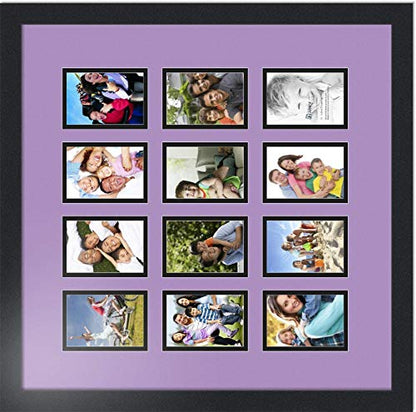 ArtToFrames Double-Multimat-1156-805/89-FRBW26079 Collage Photo Frame Double Mat with 12-3.25x4.75 Openings and Satin Black Frame - color: Lavender Mist, size: 12 - 3.25x4.75