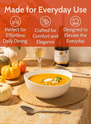 Sweese 42oz Porcelain Serving Bowls - Set of 4, 8-Inch White Bowls for Salad, Soup, Pasta & More - Microwave, Dishwasher & Oven Safe - size: 8.1 Inch