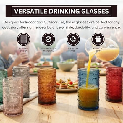 Khen Plastic Hobnail Drinking Highball Glasses Set of 6 Neutral Tones Cups 14oz, Shatterproof & Unbreakable Acrylic Beaded Design, BPA-Free, Dishwasher Safe Indoor/Outdoor Drinkware Water, Cocktails - color: Multicolor, style: Set of 6