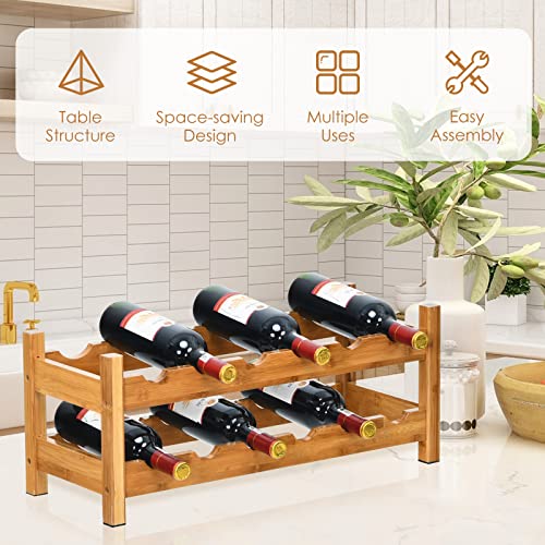 COSTWAY 12 Bottles Wine Rack, 2-Tier BambooWine Display Rack Nature | Freestanding, Rack Tabletop Wine Rack for Countertop Home Kitchen Pantry, Bar, Pantry, Cellar (24.5L x 9.5W x 10H) - color: Natural, size: 24” x 9.5” x 10” (L x W x H)