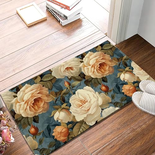 SPUNKER Door Mat,Vintage Roses Welcome Mat, Floral Doormats Indoor Entrance, Entry Mat, Indoor Outdoor Mat, Low-Profile Floor Rugs for Entry, Patio, 17''x30'' - color: Vintage Roses Floral