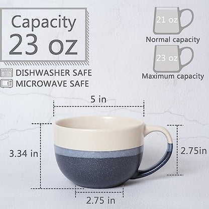 Ceramic Large Coffee Mug Set of 2, 23 Oz, Jumbo Mug Soup Bowls with Handles, Dishwasher and Microwave Safe (Multicolor) - color: Multicolor