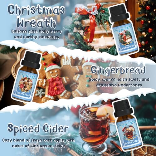 ARVIDSSON Winter Essential Oils Set, Holiday Fragrance Oil for Diffuser， Candle Making - Cinnamon, Christmas Wreath, Apple Cider, Gingerbread, Cranberry, Winter Mint Scented Oils for Home - color: Blue