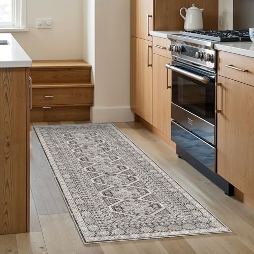 Ksrau 2x5 Runner Rug Washable Vintage: Non Slip Long Kitchen Runners Black | Oriental Indoor Floor Mat for Hallway Soft Low Pile Thin Carpet for Entryway Bedroom Living Room Bathroom Home Office Decor - color: Black, size: 2' x 5' (Rectangular)