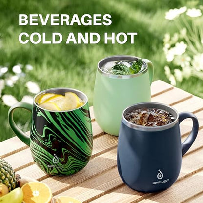 Ideus 16 oz Insulated Coffee Mug with Handle and Lid, Double Wall Stainless Steel Vacuum Thermal Coffee Mug, Travel Coffee Cup Thermal Cup for Home and Office (Avocado Green 2.0, FUJI DAWN) - color: Avocado Green 2.0