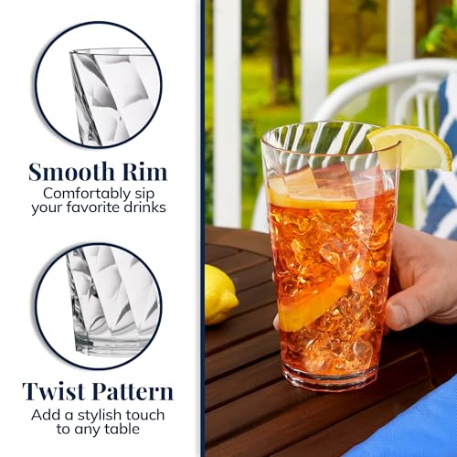 US Acrylic Optix Plastic Reusable Drinking Glasses (Set of 8) 20oz Water Cups in Clear | BPA-Free Tumblers, Made in USA | Top-Rack Dishwasher Safe - size: 20 Ounces