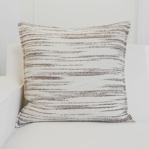 THE-TINOART Beige & Cocoa Square Boucle Jacquard Pillow Cover - Tactile Woven Pattern, Neutral Tone Decorative Throw Pillow Cover for Sofa Bed and Chair, 18x18 Inches - color: Cocoa Stripe, size: 18" x 18" (Pack of 1)