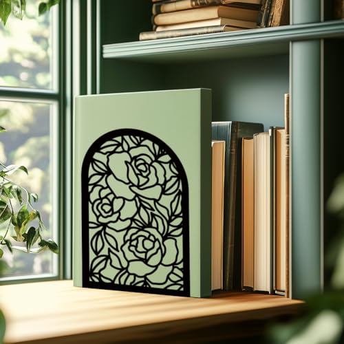Book Ends Black Metal Bookends for Shelves Decor Rose Heavy Duty Bookends for Book Supports Unique Book Stopper for Office Book Holder Shelf Accessories 7x4.7x3.5 inch 1 Pairs/2 Pcs - style: Rose