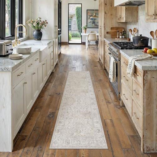 Hallway Runner Rugs 2x8 Washable Rug for Living Room Non-Shedding Bedroom Rug Textured Distressed Non Slip Stain Resistant Low Pile Throw Carpet for Home Decor (Beige Grey) - color: Beige Grey, size: 2' x 8' (Runner)