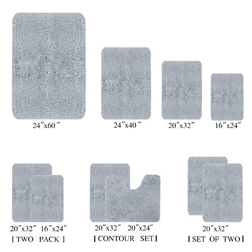 Walensee Shaggy 2 Piece Bath Rug Sets (Growing Blue) U Shape Contour 20 x 24 and 20 x 32 Plush Absorbent Non Slip Machine Wash/Dry Rugs & Mats - color: Growing Blue