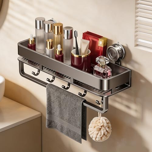 Suction Cup Shower Caddy,No Drilling, Rectangular, Grey,1-Pack | Shelf for Inside Shower, Heavy Duty Carbon Steel, Towel Bar & Hooks, Rust-Resistant, Bathroom Organizer Storage Rack - color: Grey,1-Pack