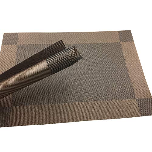 Vinyl Brown Placemats Heat Resistant Dining Table Mats Non-Slip Washable Place Mats Set of 6 （Brown） - color: Brown