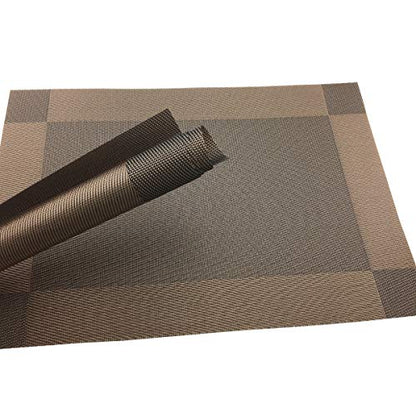 Vinyl Brown Placemats Heat Resistant Dining Table Mats Non-Slip Washable Place Mats Set of 6 （Brown） - color: Brown