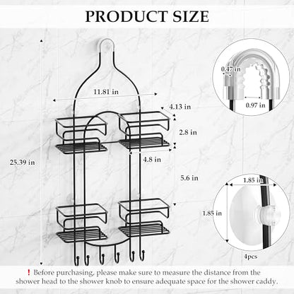 SRIWATANA Shower Caddy Hanging, Shower Organizer with Razor Hooks, Black | Rustproof Shower Rack, No Drilling Shelves Over Shower Head, Anti-Swing Scution Install, Bathroom Holder for Sponge Loofah - color: Black