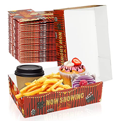 100 Pcs Movie Night Snack Trays 4 Corner Food Boxes Movie Night Party Supplies Paper Food Trays Cinema Party Favors Disposable Food Holders for Popcorn Nacho Theater Snack - color: Movie night-1, size: 100