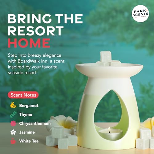 Boardwalk Inn – Theme Park Resort Inspired Luxury Hotel Candle Wax Melts – Bergamot Thyme Chrysanthemum Jasmine White Tea Wax Cubes – Birthday Gifts for Women, Sister, Hostess (3 Pack)