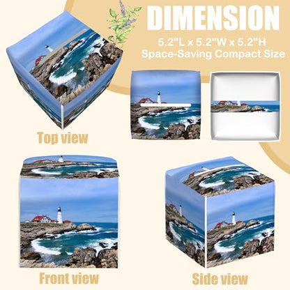 Leather Tissue Box Holder Seaside Lighthouse Tissue Box Cover Facial Paper Case Organizer Cube Napkin Dispenser for Bathroom Vanity Countertop Night Stand Office Car - color: Seaside Lighthouse