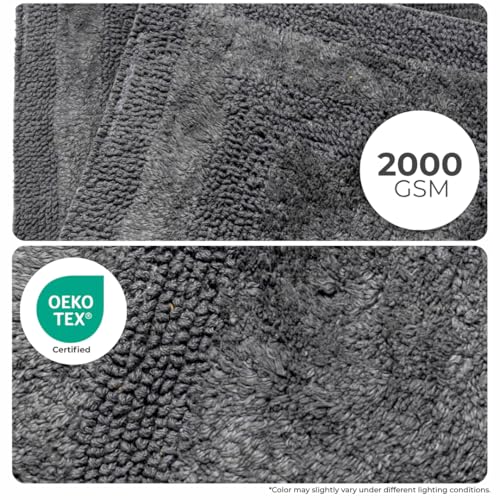 Akiko 100% Cotton Bath Mat, Soft Plush Reversible Bathroom Rug 20x32 Grey | Bath Mats for Bathroom Absorbent Quick Dry Anti-Skid Machine Washable Bath Mats for Bathroom Shower Bathtub - color: Charcoal