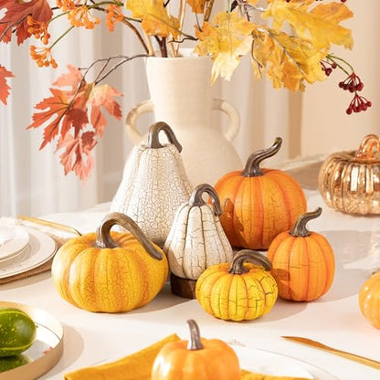 Valery Madelyn Fall Pumpkin Table Decor Cracked Pumpkin Figurine Fall Decoration for Home, 3pcs Resin Autumn Harvest Thanksgiving Halloween Party Tabletop Centerpieces, 6.7 inch - size: Large