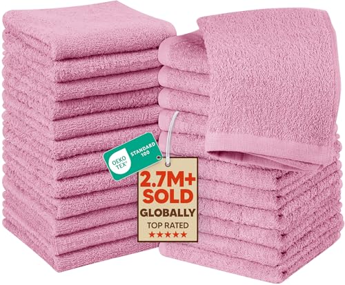 Utopia Towels 24 Pack Washcloths, 12x12 in, 100% Cotton, Pink | Premium 100% Ring Spun Cotton Face Cloths - Highly Absorbent, Fast Drying Soft Feel Fingertip Towels for Daily Use - color: Pink