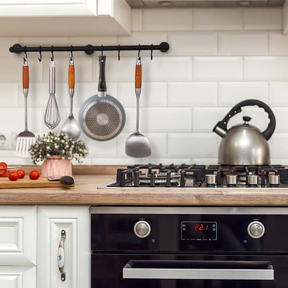 ROTHLEY Hanging Pot Rack Hanger: 23.7 Inch Stainless Steel Pot and Pan Hanger Pot Rack Wall Mounted Hanging Pots and Pans Rack Pot Hangers for Kitchen Wall Kitchen Rail with Hooks（Matt Black） - color: Matte Black, size: 23.7 inch