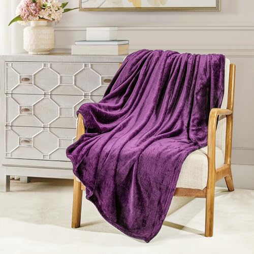 BOURINA Flannel Throw Blanket Fleece Throw Bed Blanket,Purple 108x90inch | This fleece throw blanket feel soft.Double-sided fluffy texture provides comfort for relaxing on the couch, bed, or sofa. - color: Purple, size: 108"x90"