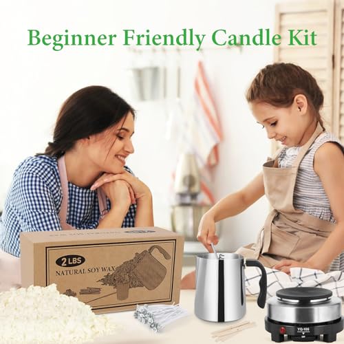 SAEUYVB Candle Making Kit with Wax Melter,Candle Wax for Candle Making | DIY Candle Making Supplies for Adults Beginnner,Including 2 lbs Soy Wax Flakes,Wax Melting Pot, Electric Hot Plate and More - color: black kit-2lb