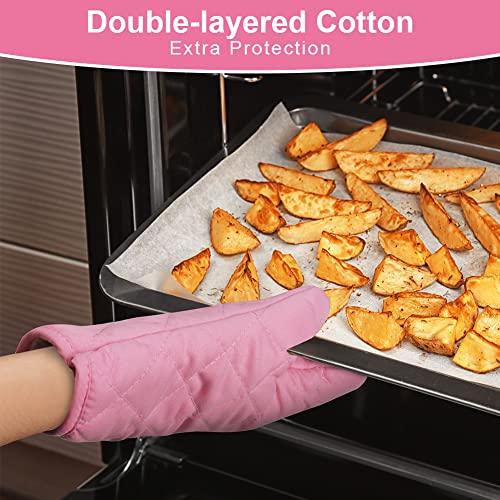 AUAUY Pink Oven Mitts, 1 Pair Kitchen Mittens, 392°F Heat Resistant Oven Gloves Non-Slip Kitchen Gloves for Oven, BBQ Gloves-Oven Mitts Infill Cotton Cooking Gloves for Oven Grilling Cooking Baking - color: Pink