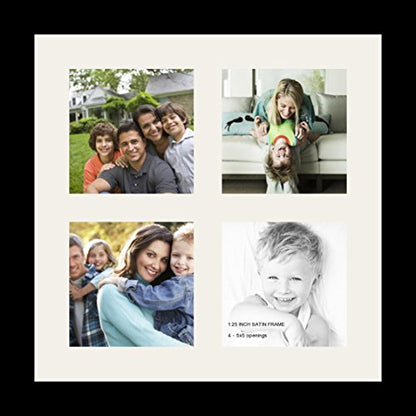 ArtToFrames Collage Photo Frame Single Mat with 4-5x5 Openings and Satin Black Frame. - color: 4 - 5x5 - (2376)