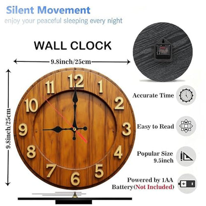 Natural Teak Wood Minimalist Wooden Wall Clock 25cm×25cm