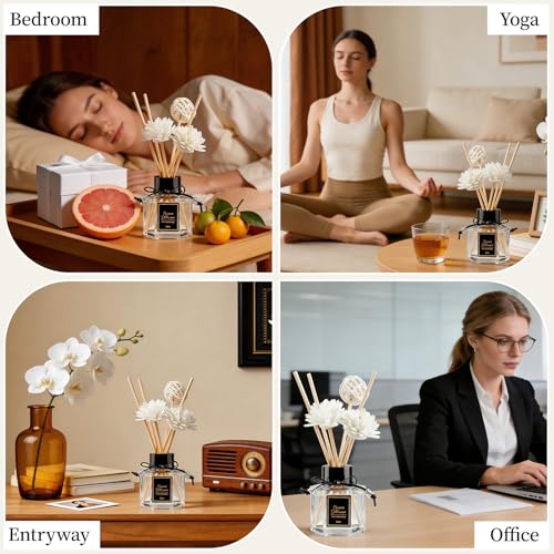 TonJin 2PCS Gardenia Reed Diffuser Set 1.7 fl oz with 6 Scent Sticks, White Floral Home Fragrance, Natural Scented Oil Sticks for Bathroom, Living Room & Bathroom | Non-Toxic Air Freshener