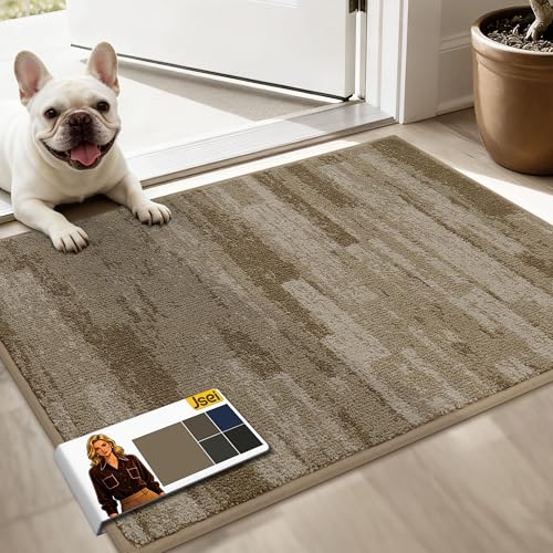 JSEI Dirt Trapper Door Mat 20"x32", Non-Slip Doormat, Beige | Entryway Rugs Washable,Trap Dirt Absorbent Welcome Floor Mat, Low Profile Dog Door Mats for Front Back Door, Wet Shoes & Paws - color: Beige, size: 20'' X 32''