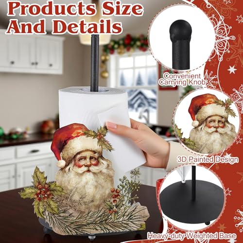 Christmas Paper Towel Holder Retro Santa Countertop Kitchen Decor and Accessories Black Metal Farmhouse Large Tissue Stand Gifts for Christmas Party, 3D Hand Painting Pattern, Weighted Base - style: Retro Santa