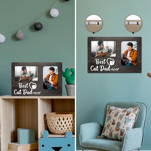 Cat Dad Gifts for Men, Fathers Day Cat Dad Gift 3D Photo Frame Hold 4x6 Inches Two Photos, Birthday Gift for Cat Lovers - color: cat dad