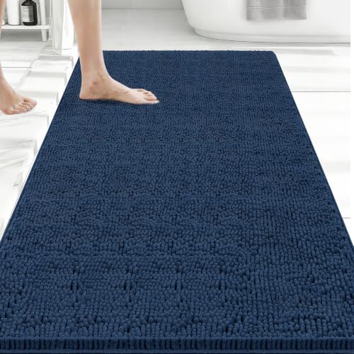 Bcoimo 48x30 Chenille Bath Mat – Non-Slip with Backing Bath Rug Ultra-Absorbent and Machine Washable Bathroom Mat Quick-Dry Design. Ideal for Bathroom Shower and Tub Areas - color: Navy, size: 48×30