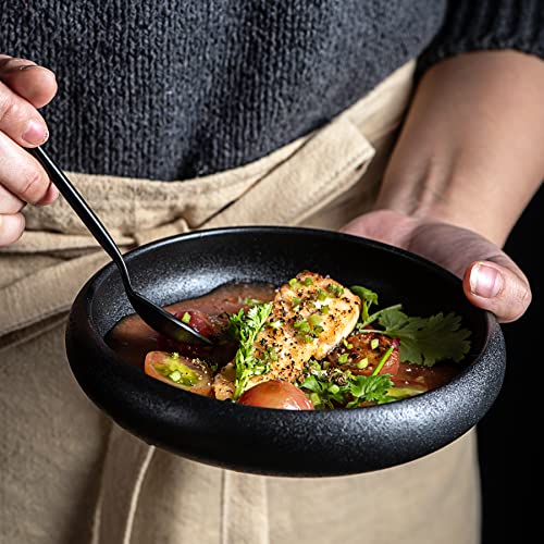 Uaral Japanese Salad Plate,Black Plates and Bowls Set,Stoneware Black Plate Set,Appetizer Plates Set of 4,5.5 inch,14 oz(Texture Matte) - color: Black Txeture