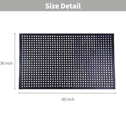 2 Pack Rubber Floor Mats 60”x36” - Heavy-Duty Non-Slip Kitchen Mat & Bar Floor Mat with Drain Holes, Odorless for Entrance, Restaurant, Indoor Outdoor - size: 60"x36" Drain Mats 2Pcs