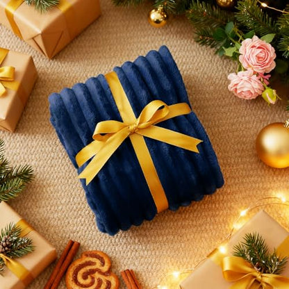 Nookly Navy Twin Size Fleece Blanket, Soft Lightweight Ribbed Plush Bed Blanket, Cozy All-Season Striped Fleece Twin Throw for Bedroom and Home, 60x80 Inches - color: Navy, size: Twin(60"x80")
