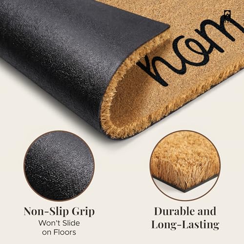 Coir Welcome Mat, Non-Slip, Home Love, 17 x 29 in | 100% Natural Coir, Anti-Shedding, Durable PVC Backing, Traps Dirt and Mud, Indoor and Outdoor Entryway, Easy to Clean - color: Home Love