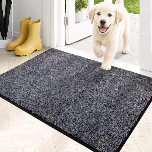 PURRUGS Dirt Trapping Indoor Door Mat, 20" x 31.5", Bluish Grey-Black | Machine Washable, Non-Slip, Waterproof TPR Backing, Super Absorbent, Low Profile, Entryway Rug for Muddy Paws and Shoes - color: Bluish Grey-black, size: 20" X 31.5"