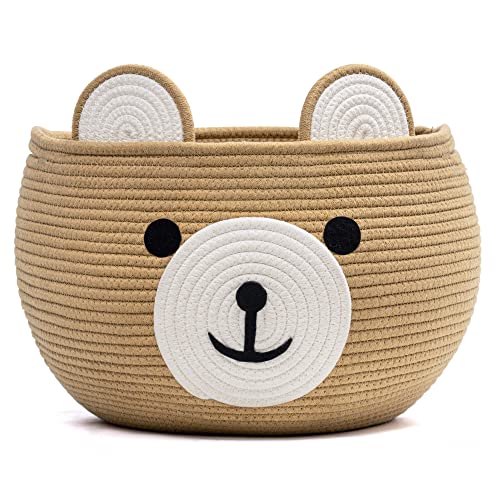 Large Baby Basket for Gifts Empty, Cute Bear Design, Brown | 15.7" x 10.5" Baby Shower Basket for Kids Boys Newborn Storage, Woven Rope Toy Basket, Fits Living Room Nursery Décor - color: Brown, size: 15.7"D x 10.5"H