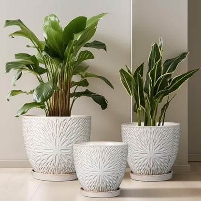 G EPGardening 8 Inch Ceramic Plant Pot with Drainage Hole and Saucer Round Planter Pot for Indoor Outdoor Plants Modern Large Flower Pot White - size: 8 Inch