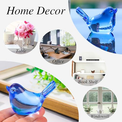 Crystal Blue Birds Figurines, Glass Bird Figurines Paperweights Birthday Christmas Crystal Birds Gifts for Bird Lover Women Mom, Bluebird of Happiness Glass Figurine (Blue) - color: Blue