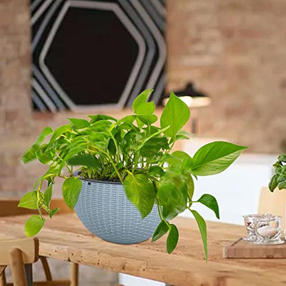 Vencer 11 Inch Round Resin Rattan Hanging Planters,Light Blue,VF-A15-B | Self Watering,Drain Hole,Metal Chain,Water Indicator,Indoor Outdoor - color: Light Blue