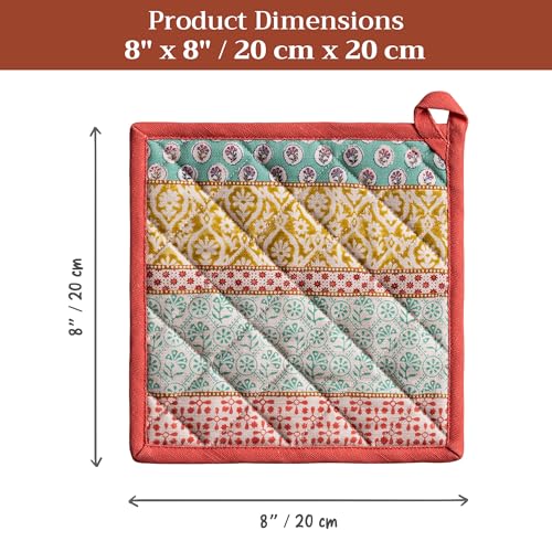 Maison d' Hermine Pot Holders 100% Cotton Potholders (8" x 8", Pack of 2) | Heat Resistant Hot Pads with Loop BBQ Cooking Baking Farmhouse Kitchen Handling Hot Pans Spring Summer - Provence - color: 002 - Provence, size: 8" x 8" (Pot Holder Pack of 2)