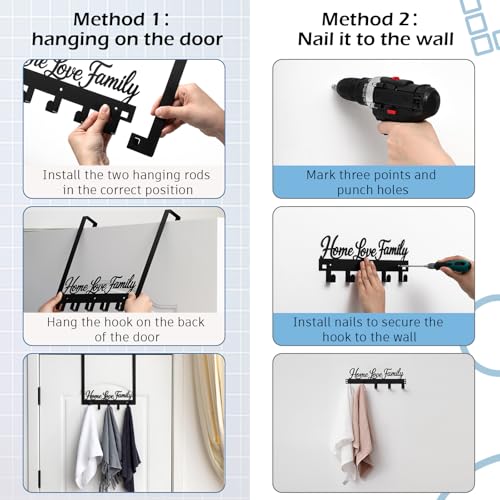 Reallnaive Home Love Family Over The Door Hooks Bathroom Decor Wall Mount Hanger Rack Holder for Towel, Hat, Coat, Cloth, Keychain, Bag, Christmas Party Gift - style: Home