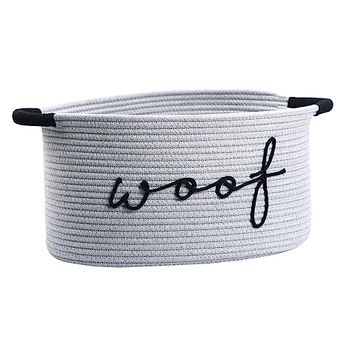 Woof Dog Basket - Cotton Rope Pet Storage Bin With Durable Handles, Large Toy Organizer for Puppies, Perfect for Chew Toys, Blankets and Leashes - color: grey