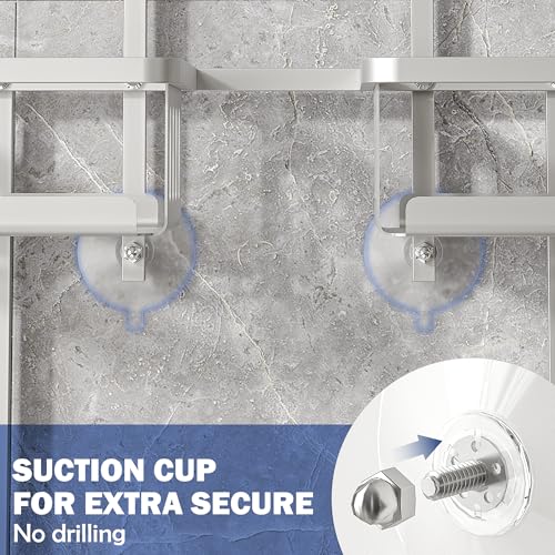 Aluminum Shower Caddy Hanging for Handheld Showerheads, Never Rust Shower Organizer with Hooks Holder Toothbrush Holder，Over Showerhead Caddy for Bathroom - color: Silvery